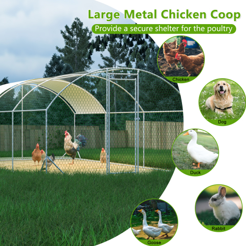 Large Metal Chicken Coop Run with Waterproof UV Cover - Outdoor Yard Hen House