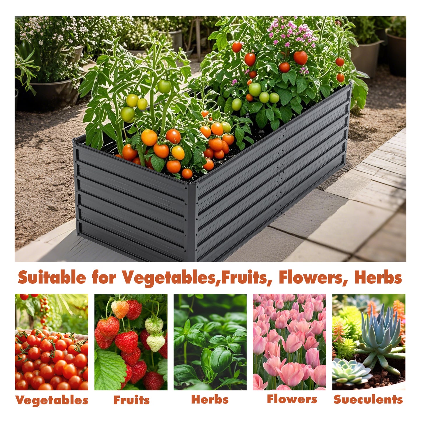 6x3x2 FT Metal Raised Garden Bed Outdoor Reinforced Galvanized