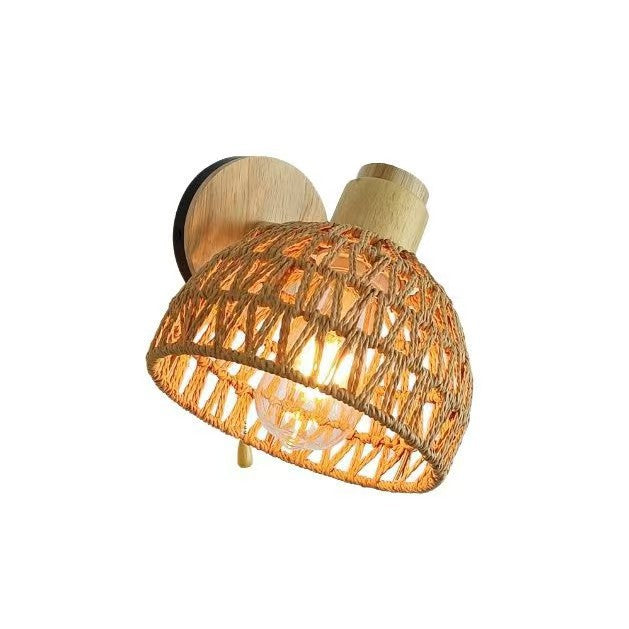 Industrial Style Rattan Wall Sconce with Light Option - Home Decor