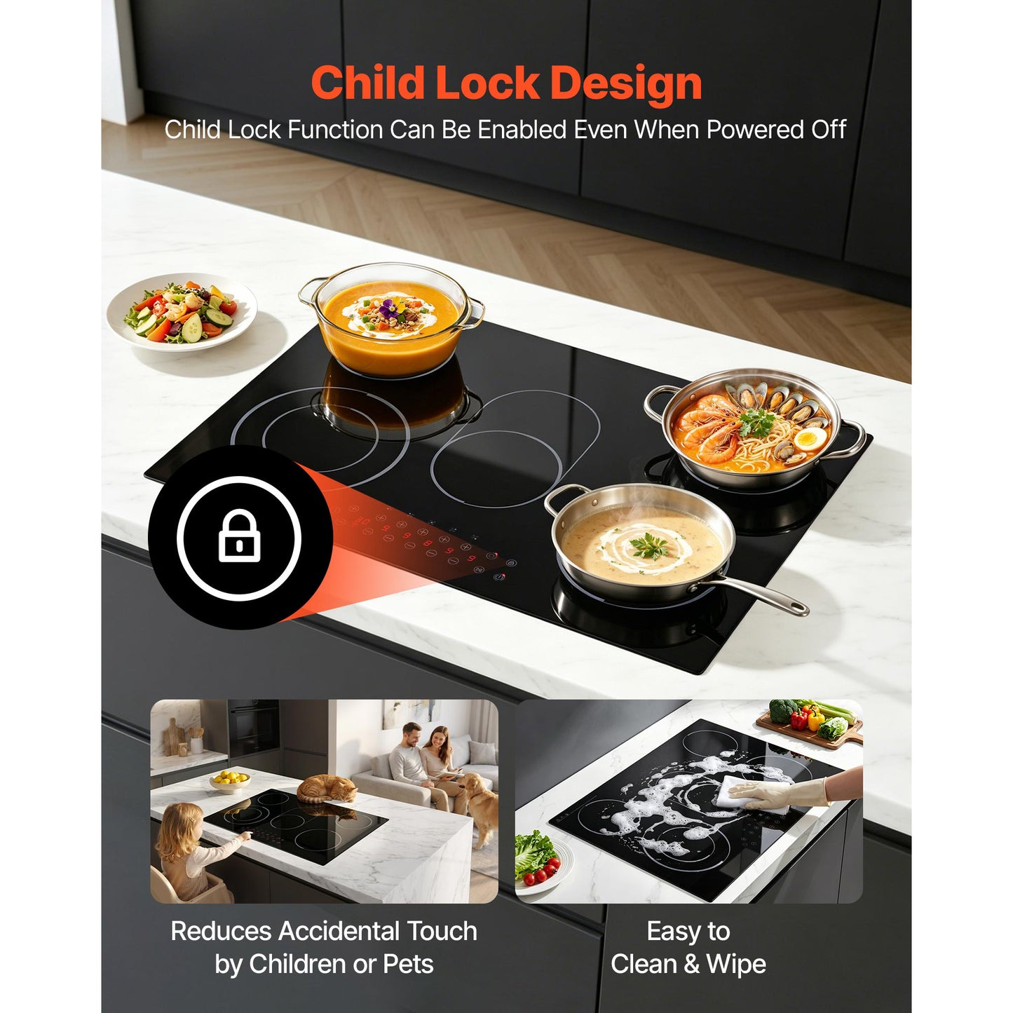 30-Inch 5-Burner Electric Cooktop 8900W Ceramic Built-In Stove with Touch Control, Timer & Child Lock