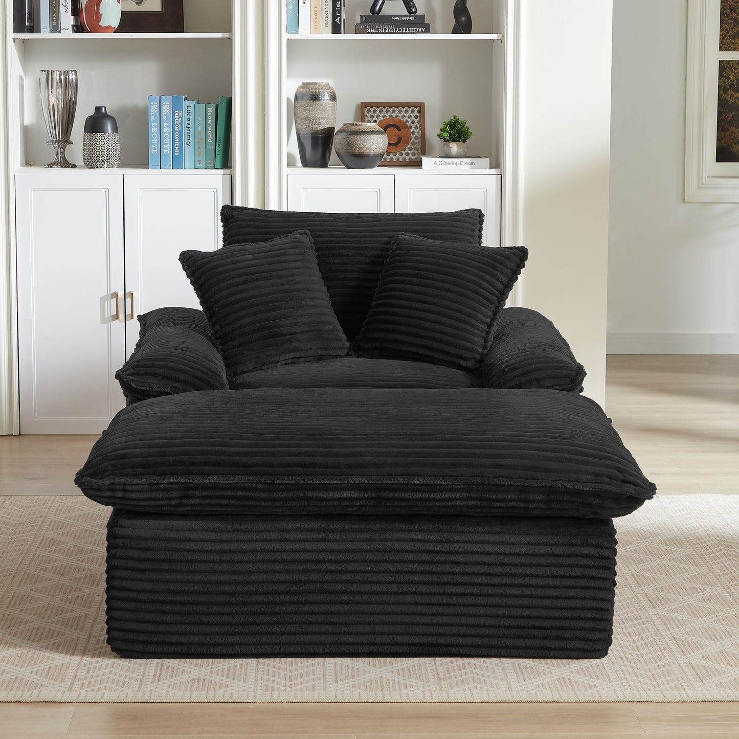 Modern Comfortable Cushioned Single Seat Sofa with Footrest - Black