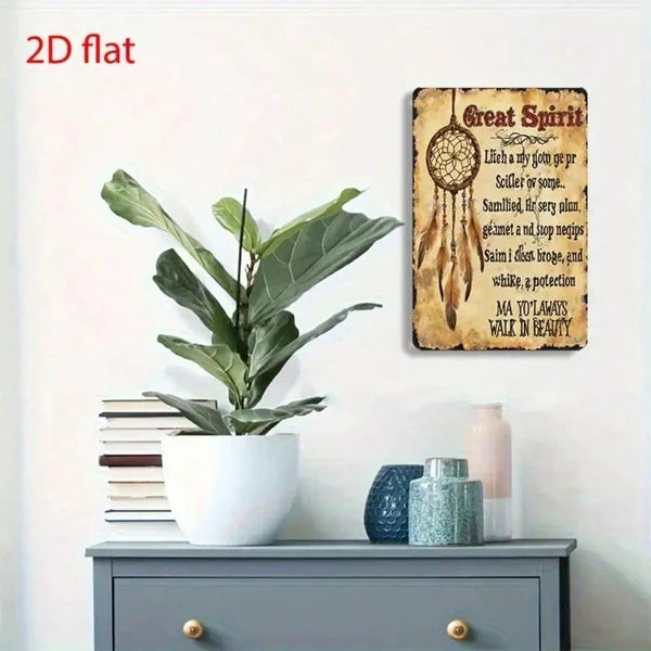 Retro Dream Catcher Metal Art Plaque - Inspirational Home Decor