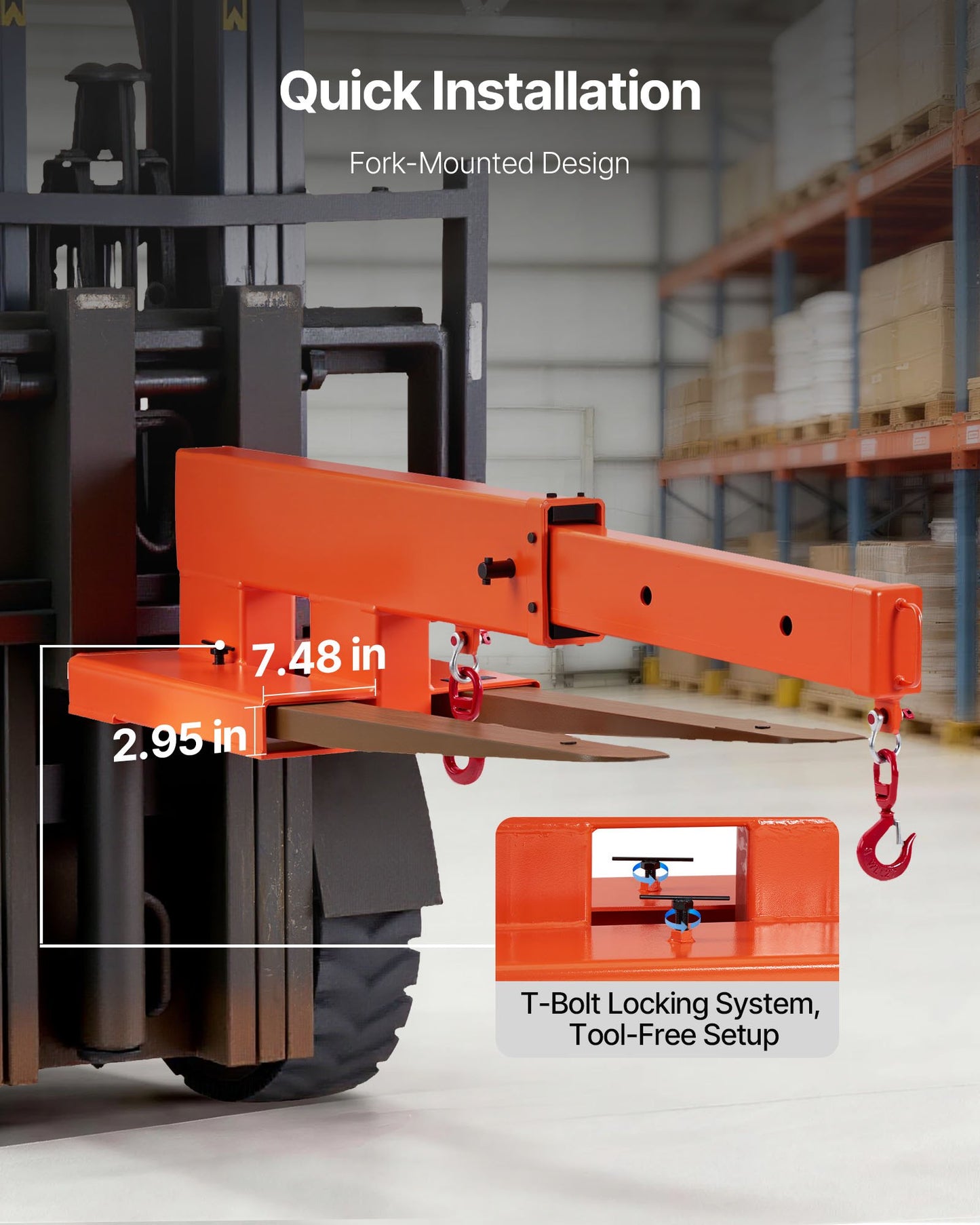 Heavy Duty Forklift Jib Crane 5500 lbs Capacity Telescopic Boom with Hooks
