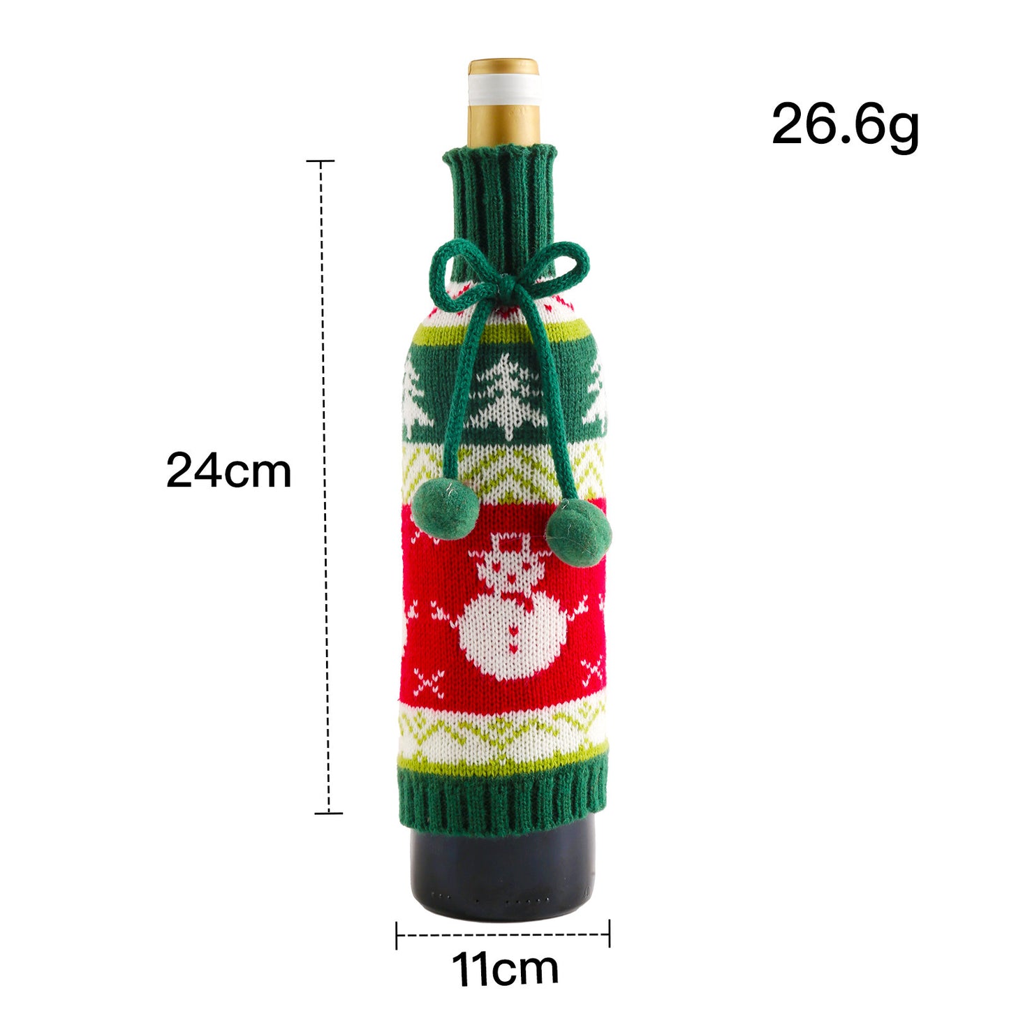 Festive Knitted Wine Set Decoration with Bowknot & Snowman Elk Elderly Figurines