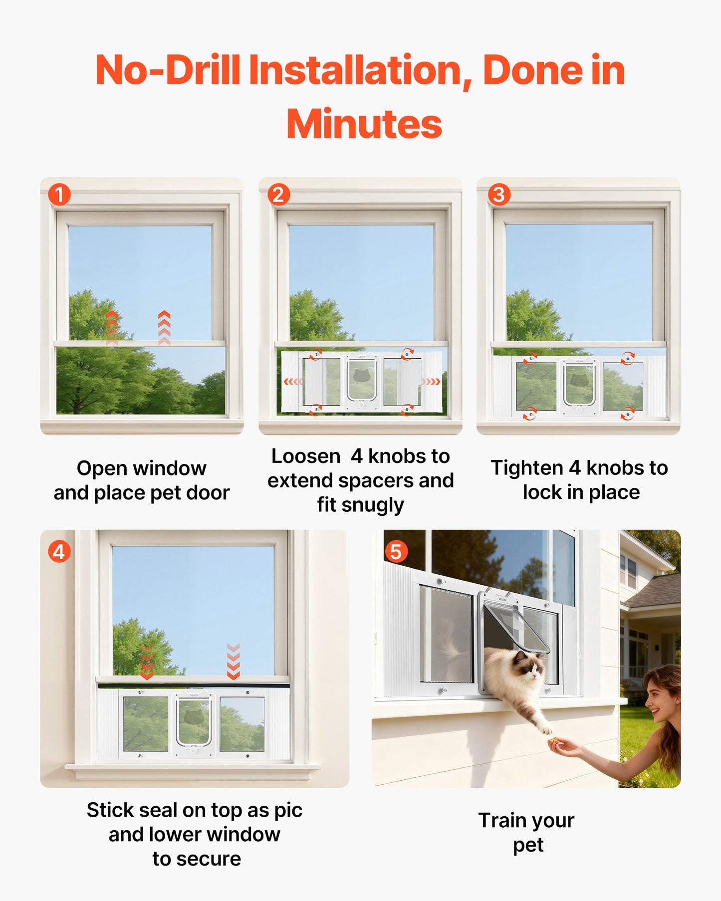 Adjustable Cat Window Door with Lock Modes Aluminum Frame Weatherproof Glass