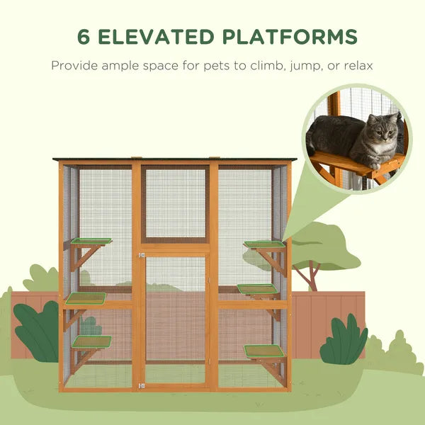Outdoor Cat House with Platforms and Water-Resistant Design - Fits 3 Cats