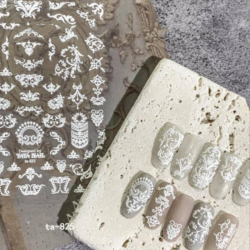Lace Embossed Nail Stickers – Black & White Decals