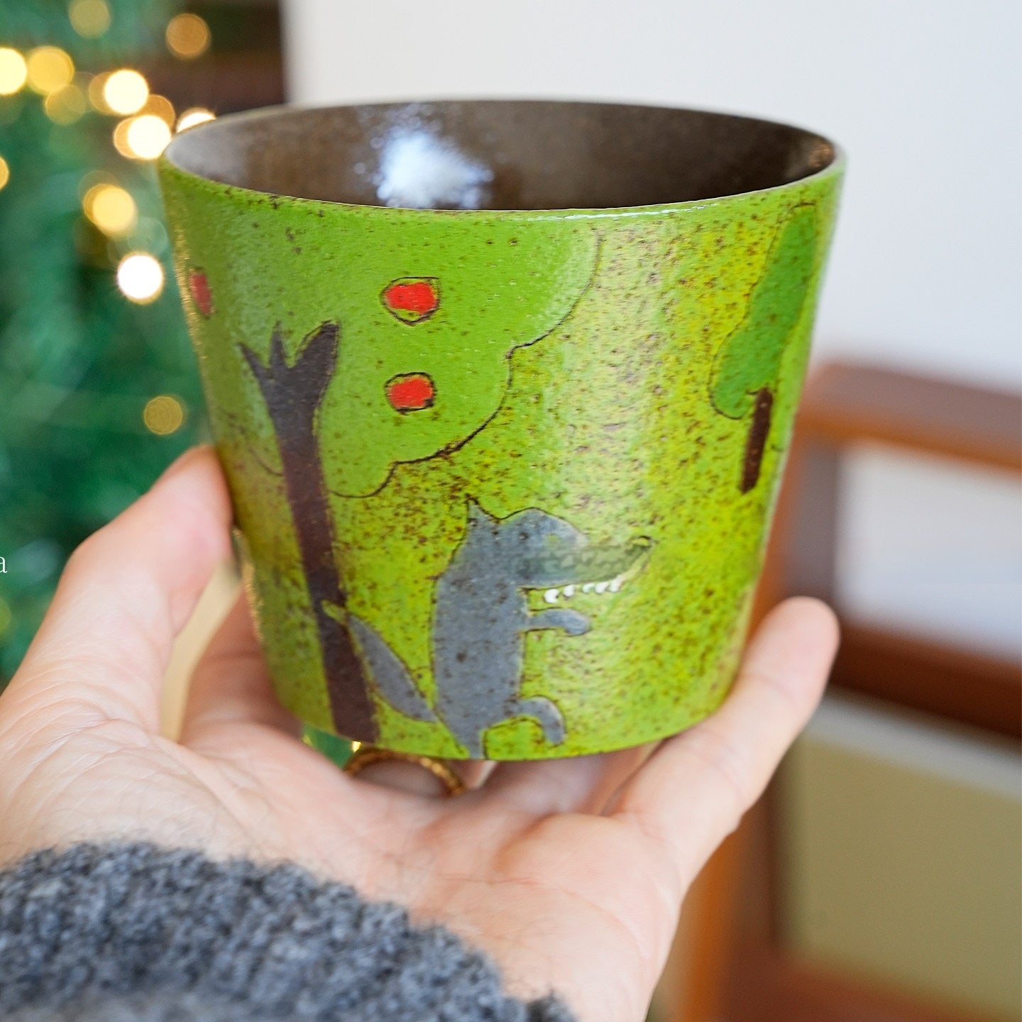 Forest Fairy Tale Style Red Riding Hood Pig Mug - Green Ceramic Drinkware