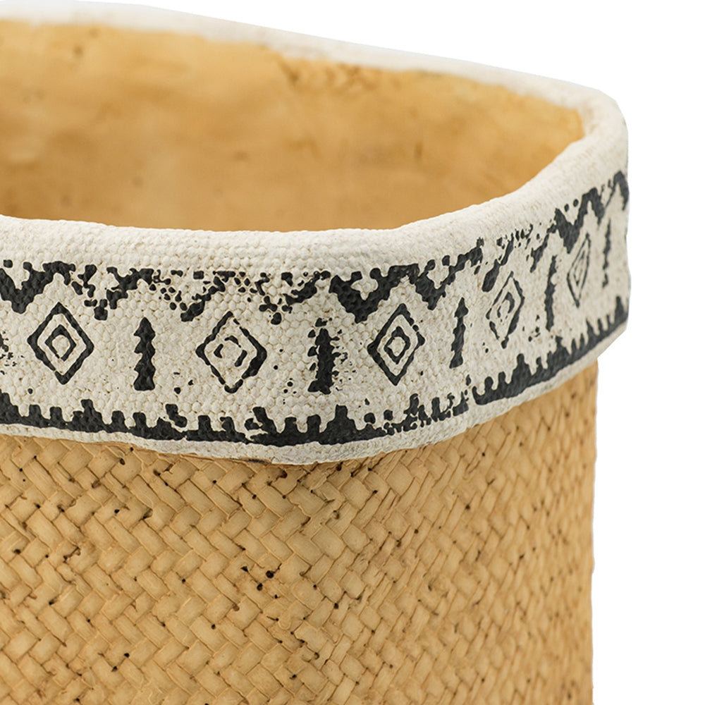 Set Of 2 Rectangular Basket Planters With Geometric Trim, L