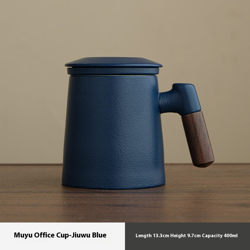 Ceramic Tea Water Separation Mug with Lid - 400ml Zen & Imperial Styles