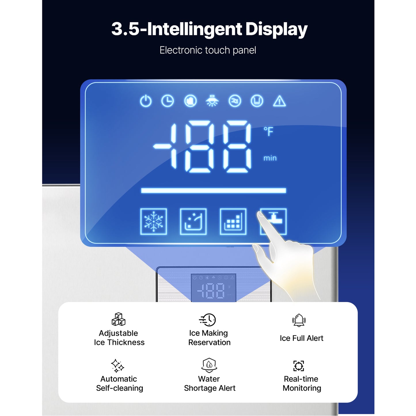 Commercial Ice Maker Machine 400LBS 24H with Stainless Steel Bin & Touchscreen