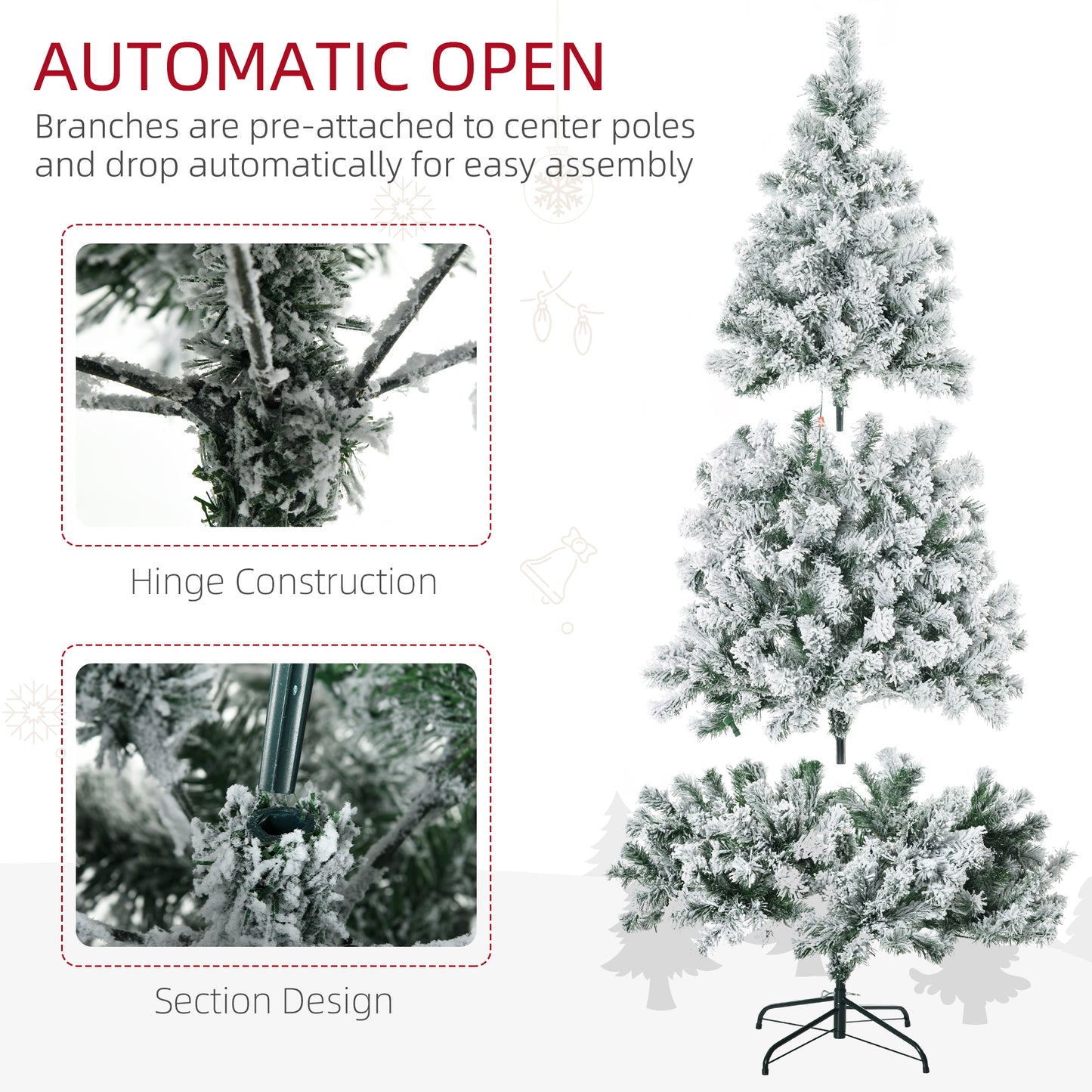 7.5ft Artificial Snow Christmas Tree with LED Lights - Green