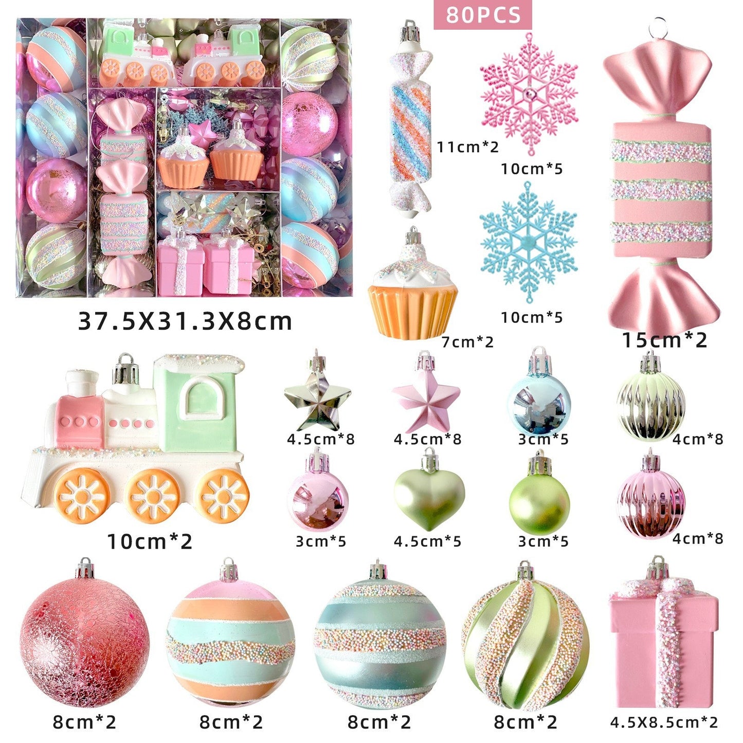 Christmas Candy Tree Decorations Set - Plastic Macaron Pendant Balls, Multiple Sizes & Variants