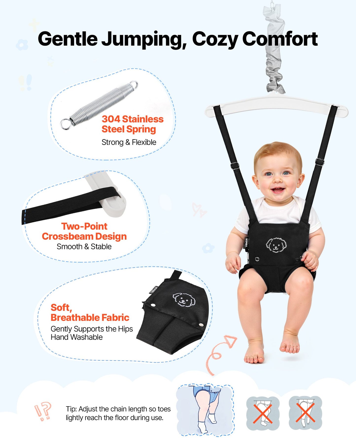 Toddler Swing and Jumper Set - Indoor Outdoor Play Equipment, Foldable Metal Frame, Black