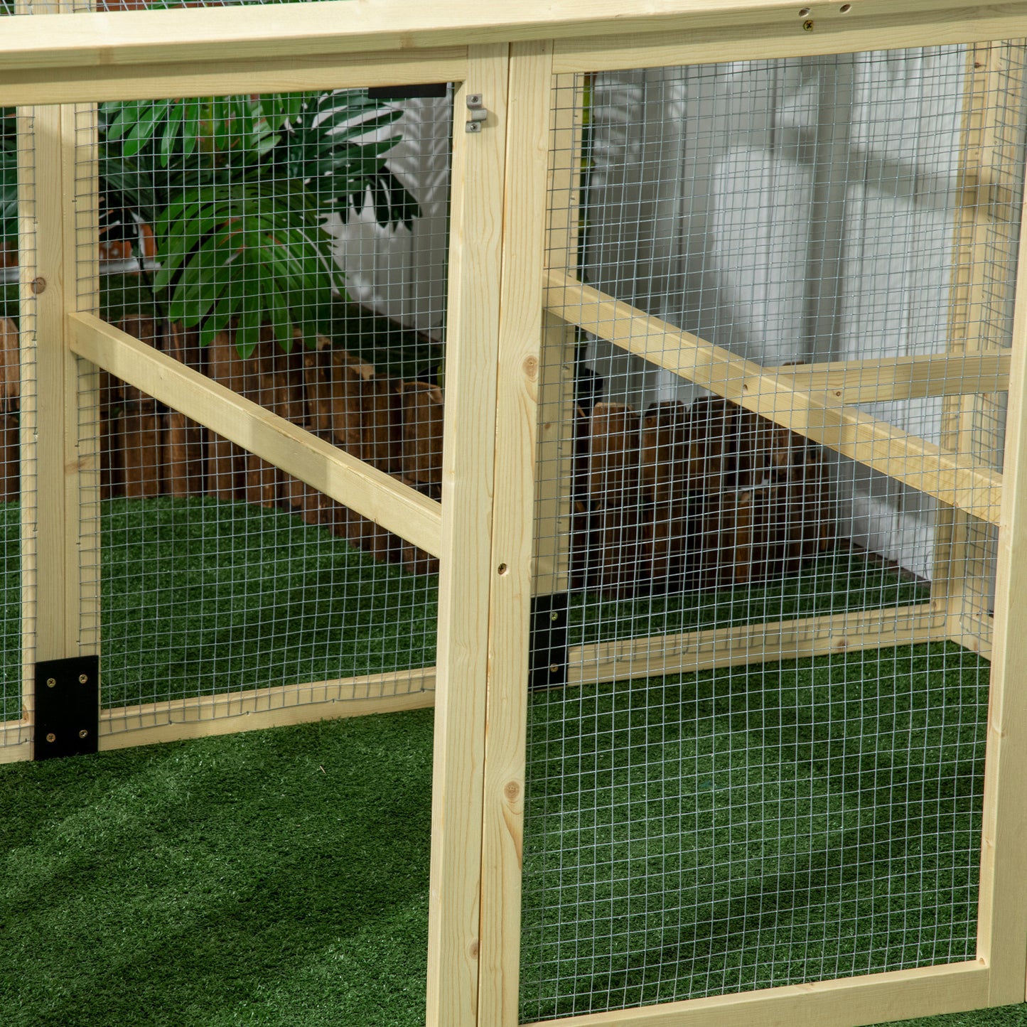 Wooden Chicken Run with Perches - Combinable Design, Natural Wood, 830x380x560mm