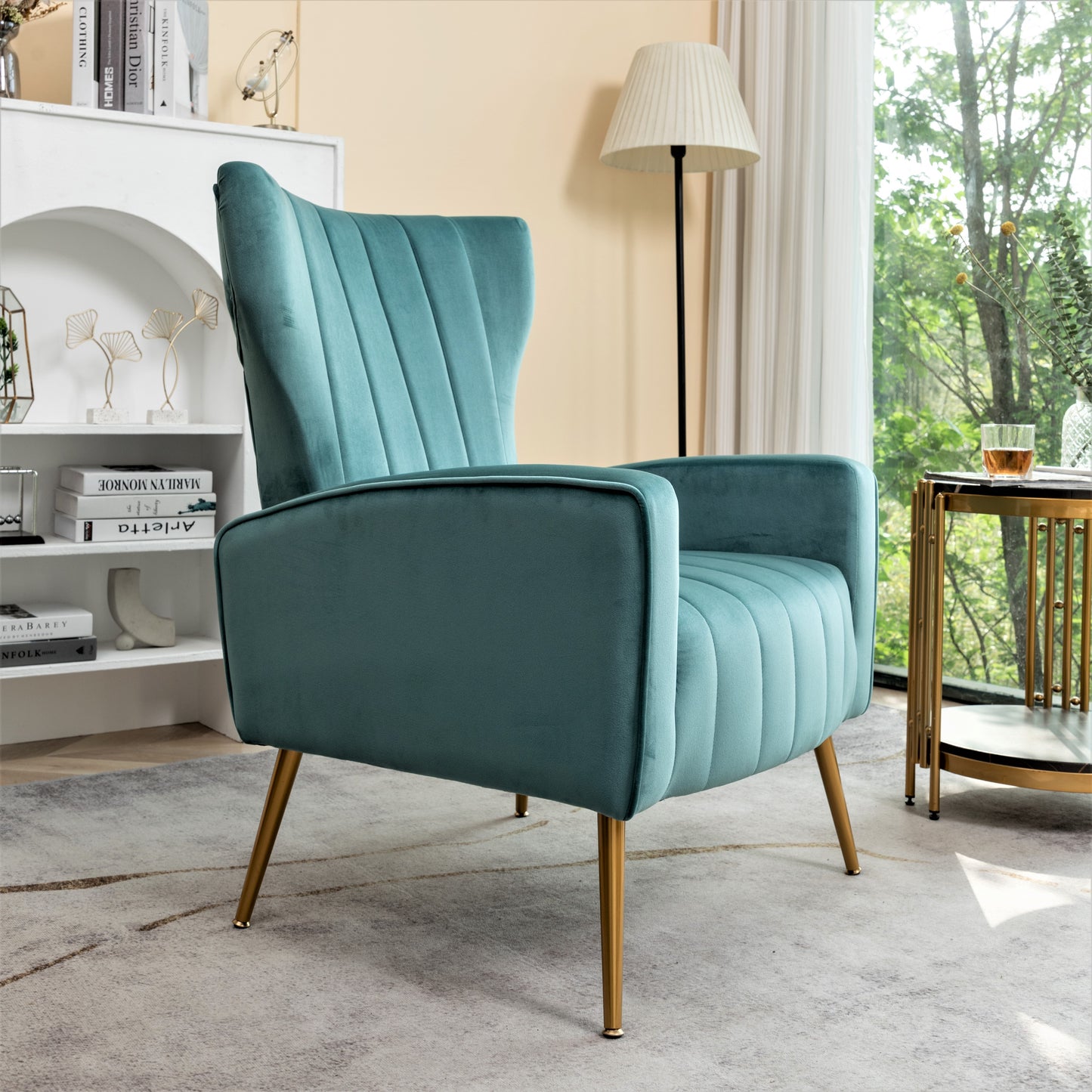 Velvet Accent Chair With Metal Legs, Modern Upholstered Armchair,