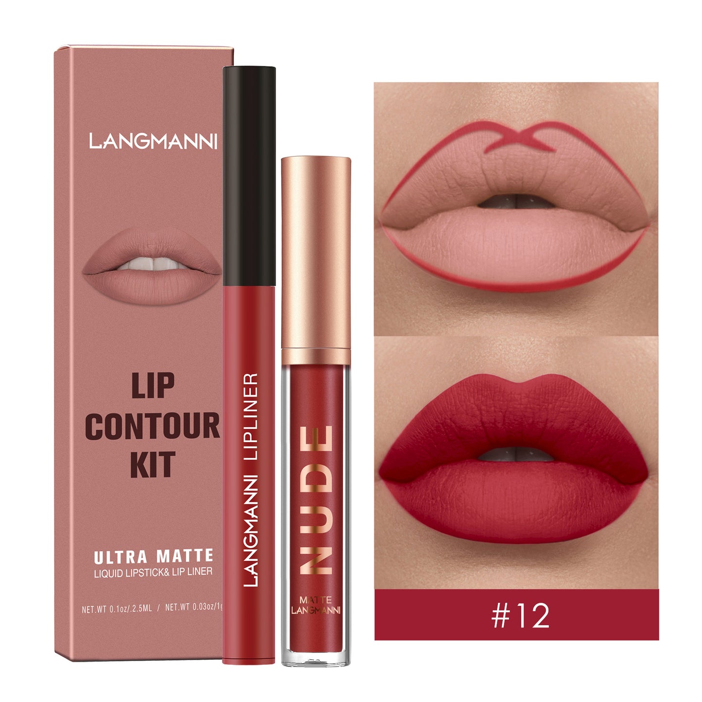 Lip Liner and Matte Lip Gloss Set - No Stain, Multiple Colors