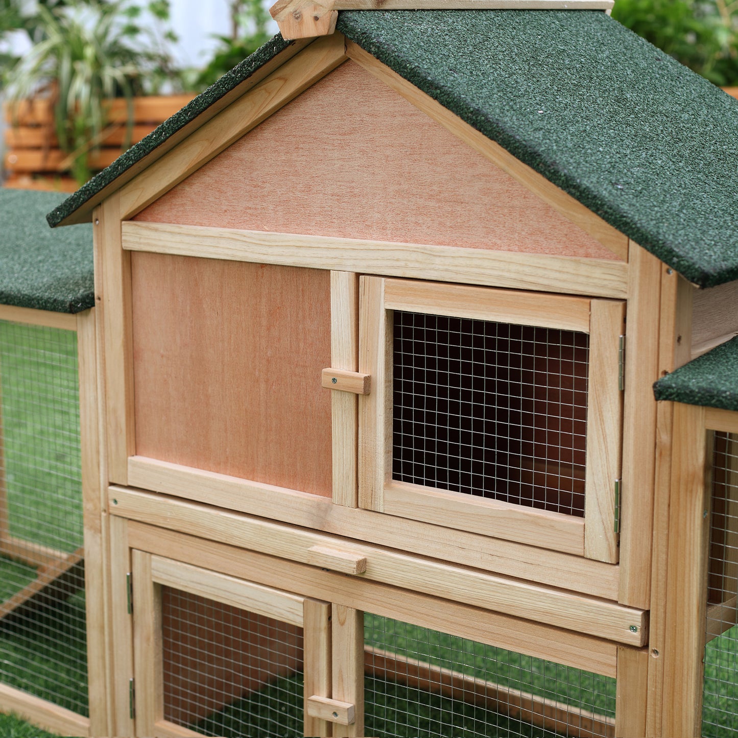 Outdoor Wooden Rabbit Hutch 83-Inch Large 2-Story Animal Cage with Ladder and Run