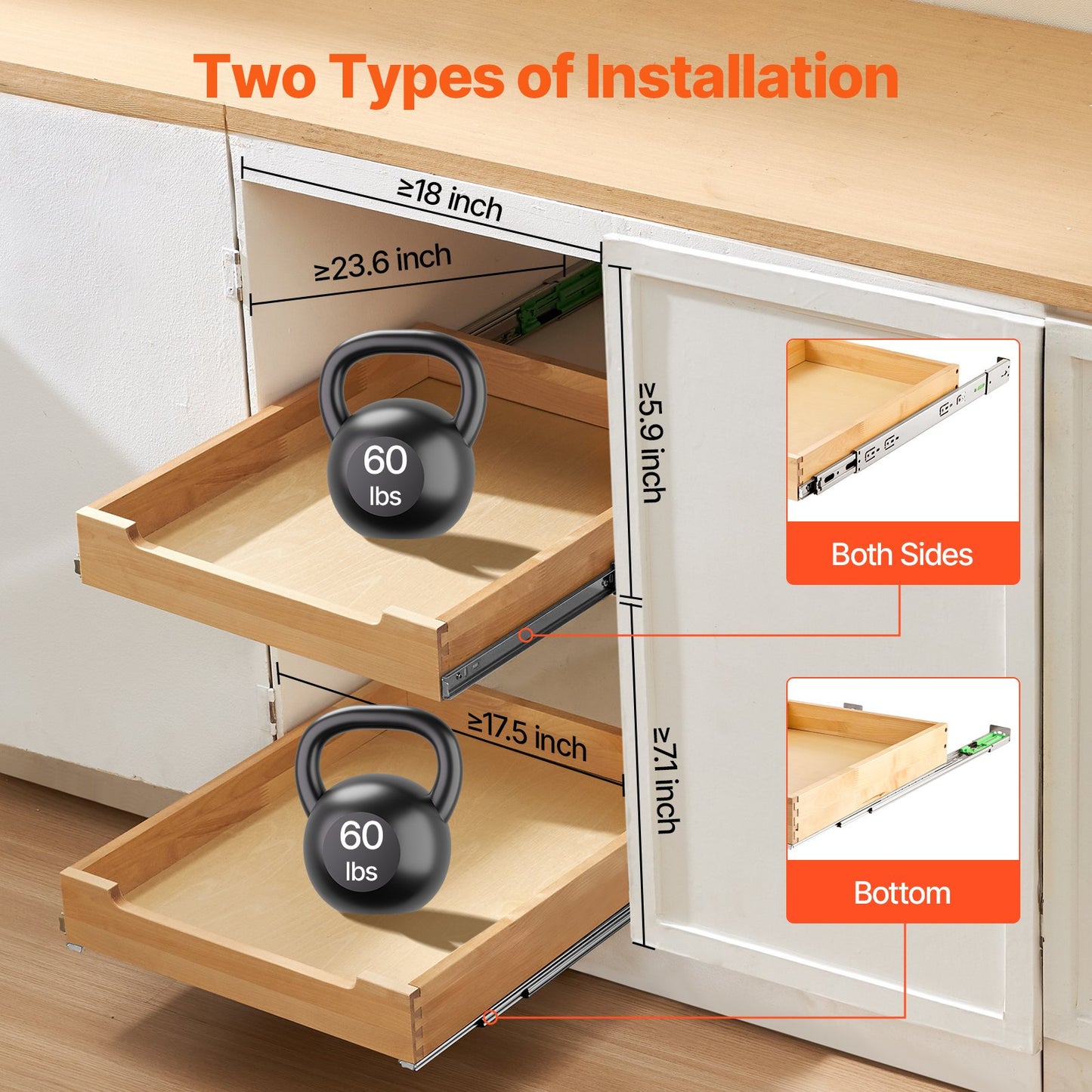 Pull Out Cabinet Organizer - Soft Close Wood Drawer, 17"W x 21"D