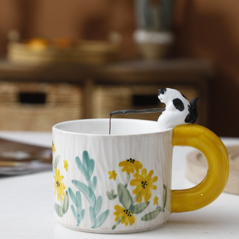 Cute Cartoon Pet Ceramic Mug - Handmade Animal Drinkware for Kitchen