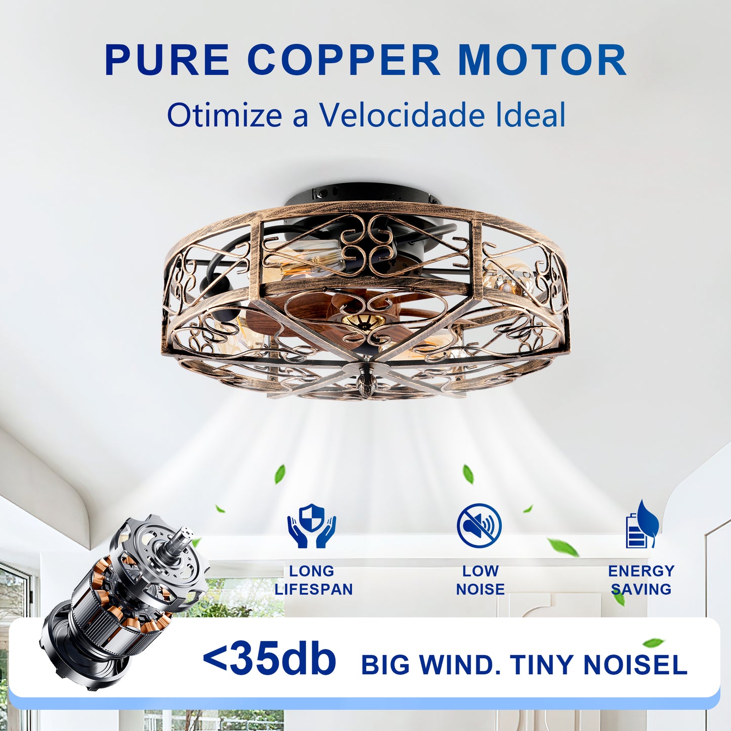 20in Ceiling Fan with Lights Remote Reversible DC Motor 6 Speeds Timer - Antique Bronze