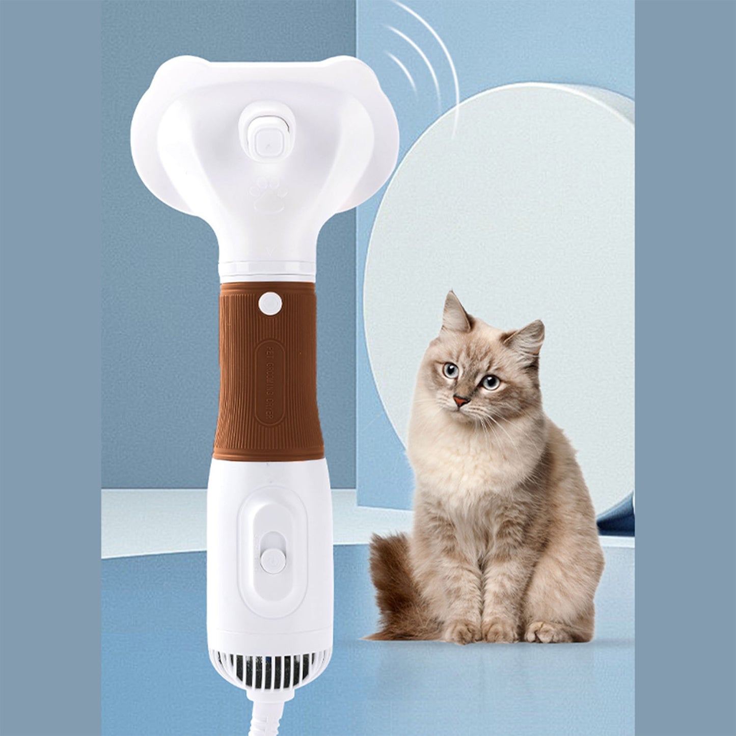 Pet Hair Dryer with Slicker Brush 600W Low Noise 3-Temp Adjustable Grooming Tool