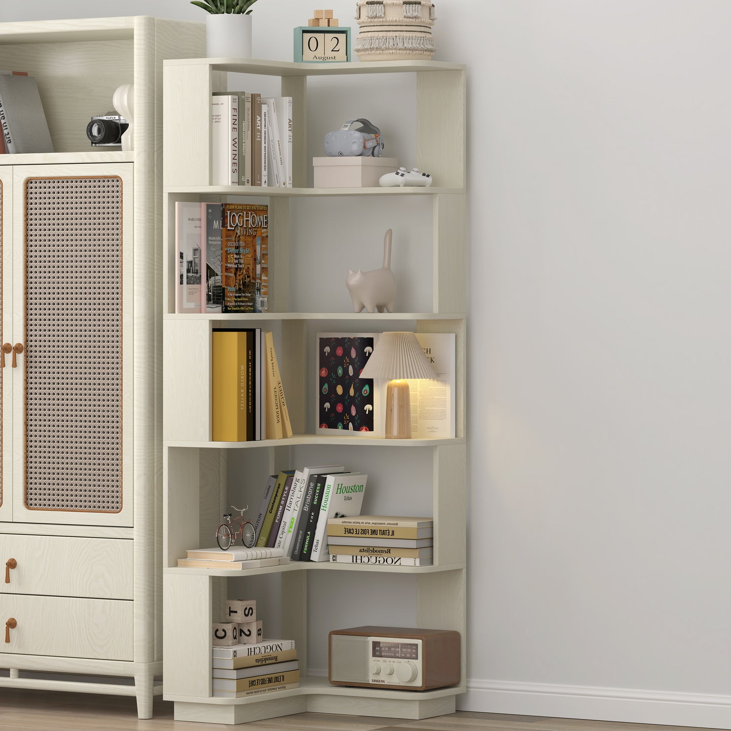 6 Tier Freestanding L-Shaped Corner Bookshelf For Living Room,