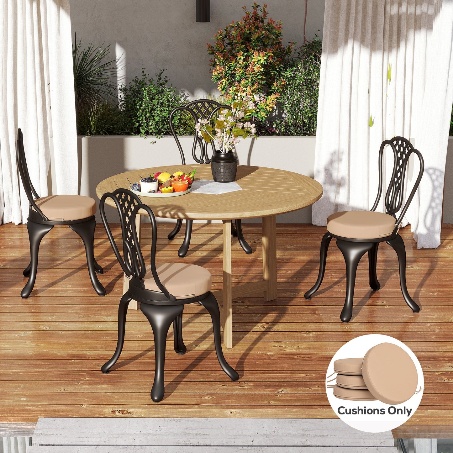Round Patio Chair Cushions Set of 4 - Khaki, 15" Diameter