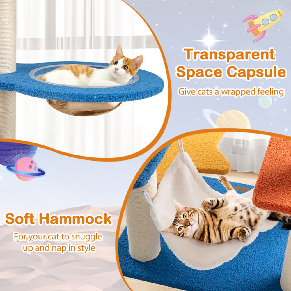 Tall Cat Tree with UFO Top Perch, Space Capsule & Sisal Posts - Blue