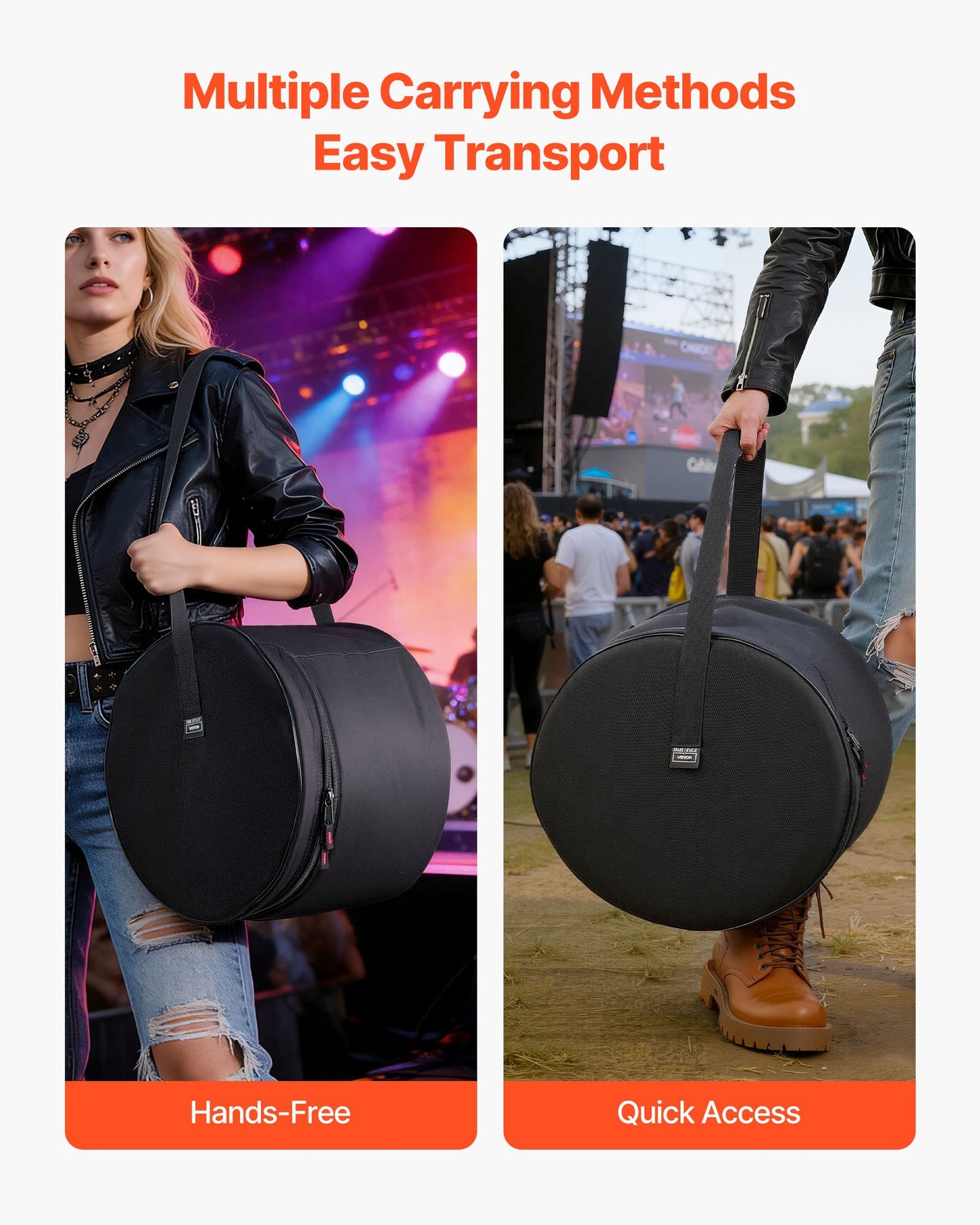 5-Piece Drum Case Set for Bass, Snare & Tom Drums - Padded, Lightweight Travel Storage