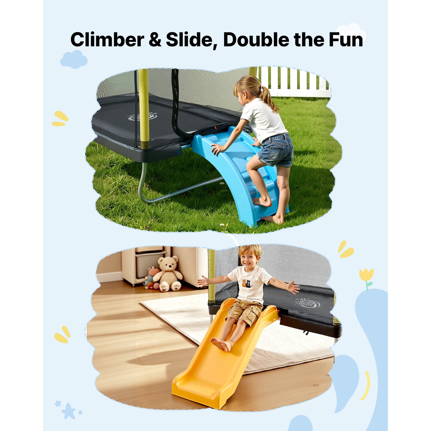 Kids Mini Trampoline with Enclosure, Indoor Outdoor Toddler Play Toy - 132 Lbs Capacity
