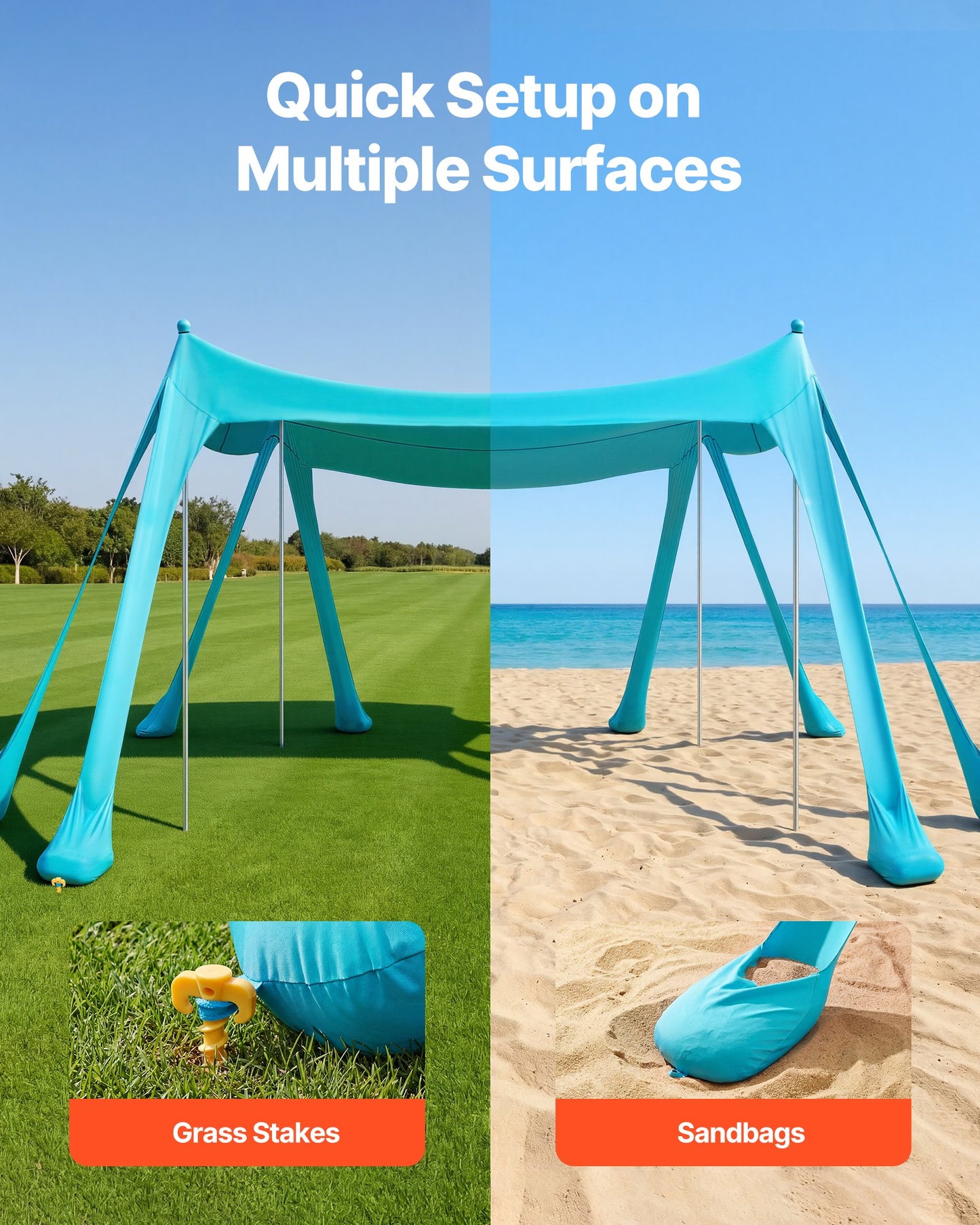 Portable Beach Tent Sun Shelter with UPF 50+ Shade, Sandbags & Support Poles
