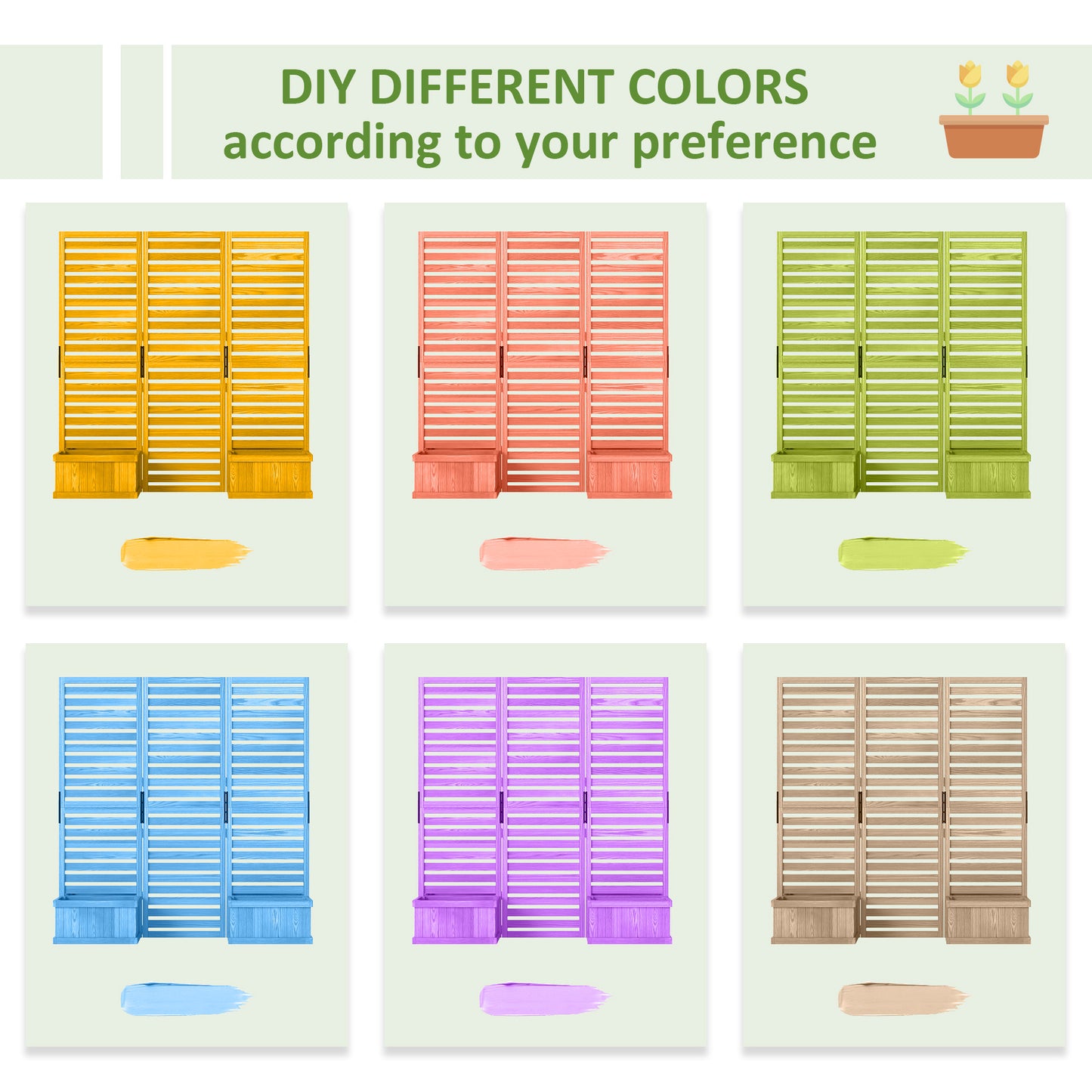 Wooden Privacy Screen with 4 Planter Boxes - Garden Fence Panel, Gray 910x285x600 mm