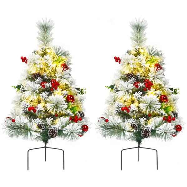 Pre-Lit Flocked Christmas Trees - 15.5" Mini Decoration Set
