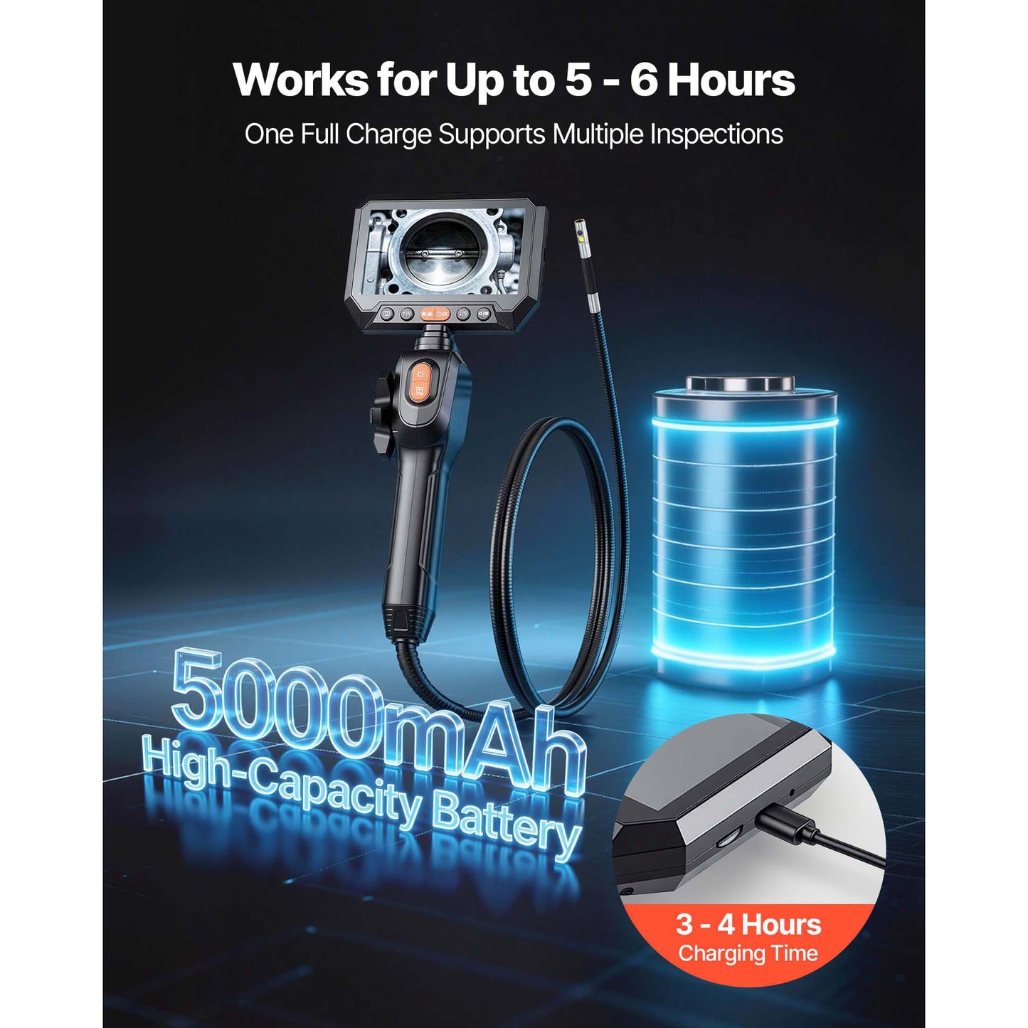 Dual-Lens Articulating Endoscope Inspection Camera 1080P HD Industrial Borescope - Wall, Automotive, Engine Inspection - 4.9FT