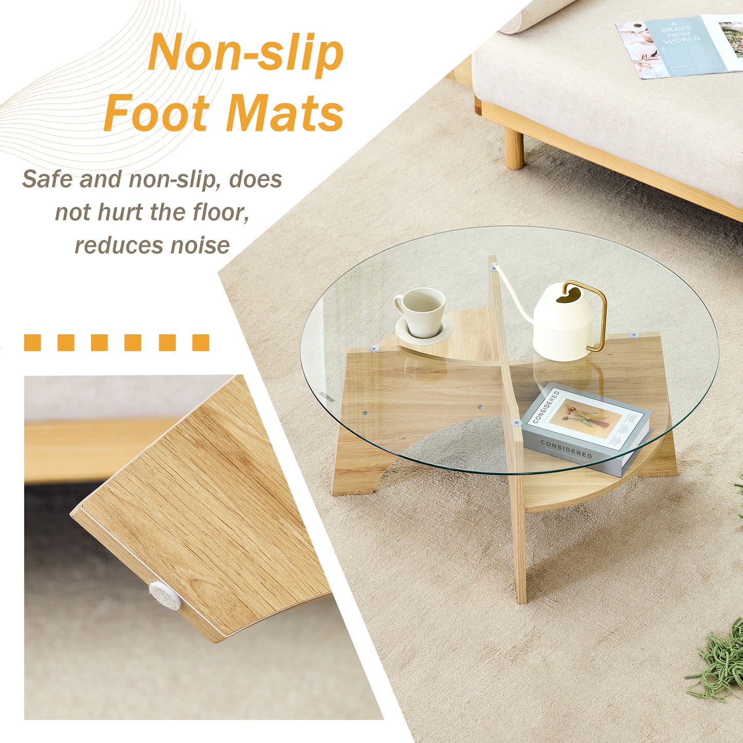 Round Tempered Glass Coffee Table - 31.5in Diameter, Multi-Functional