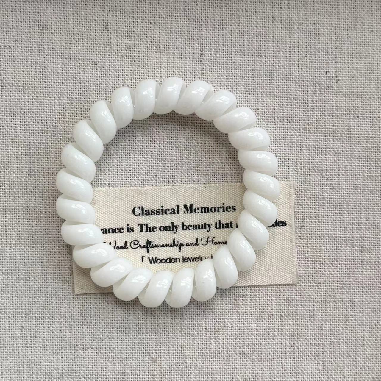 Elastic Telephone Cord Hair Tie for Women - Black, Transparent, White Set