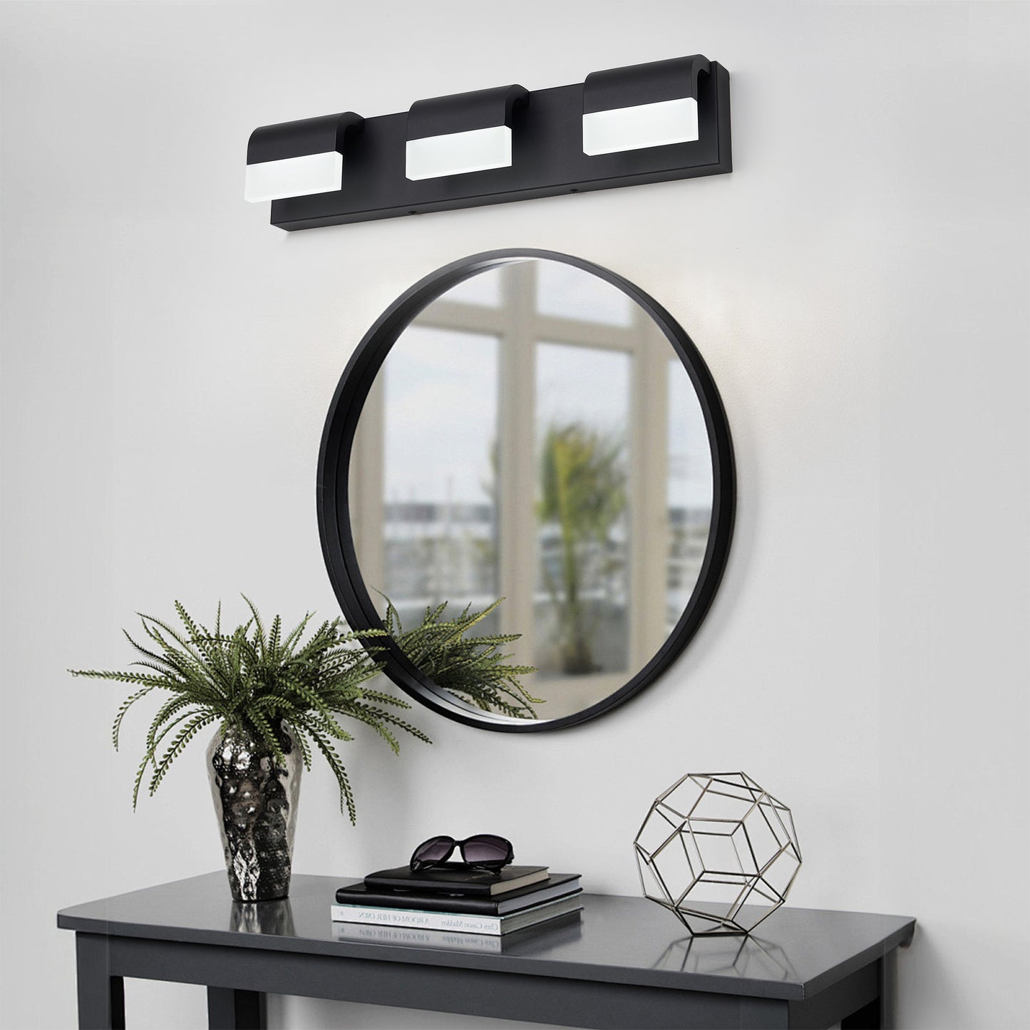 Dimmable LED Vanity Light Fixture - Matt Black 3 Lights