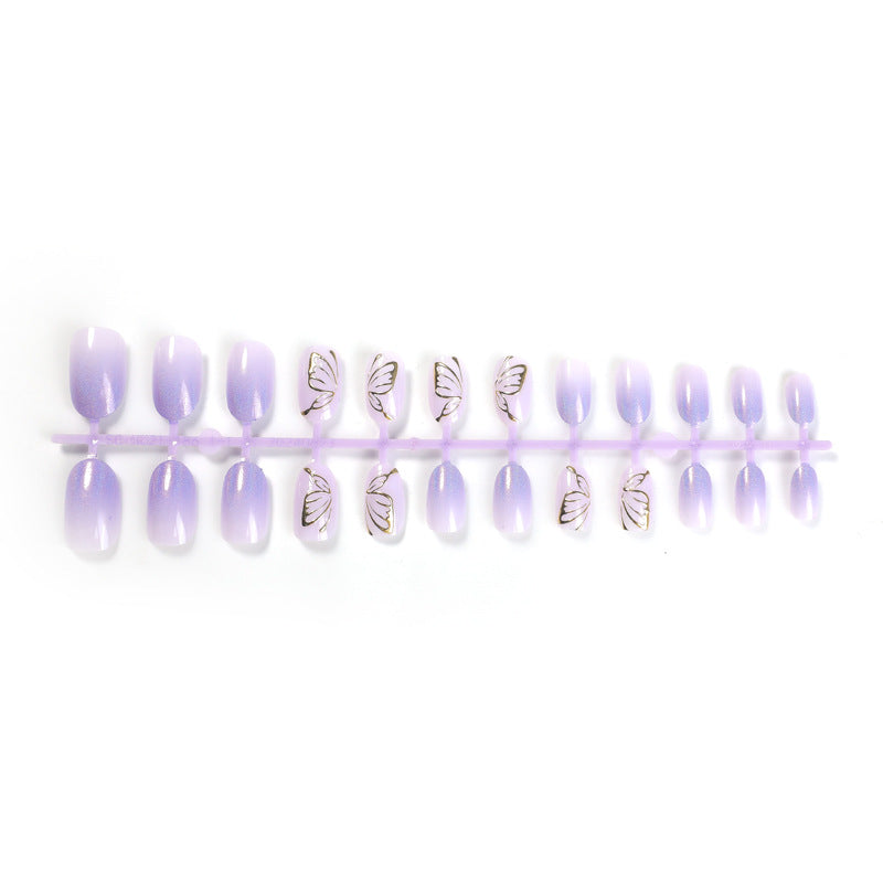 Colorful Gradient Cat's Eye 3D Butterfly Nail Stickers - Gold Accents