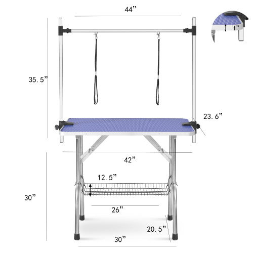Heavy Duty Pet Grooming Table 42 Inches with Adjustable Arms for Dogs & Cats - Blue