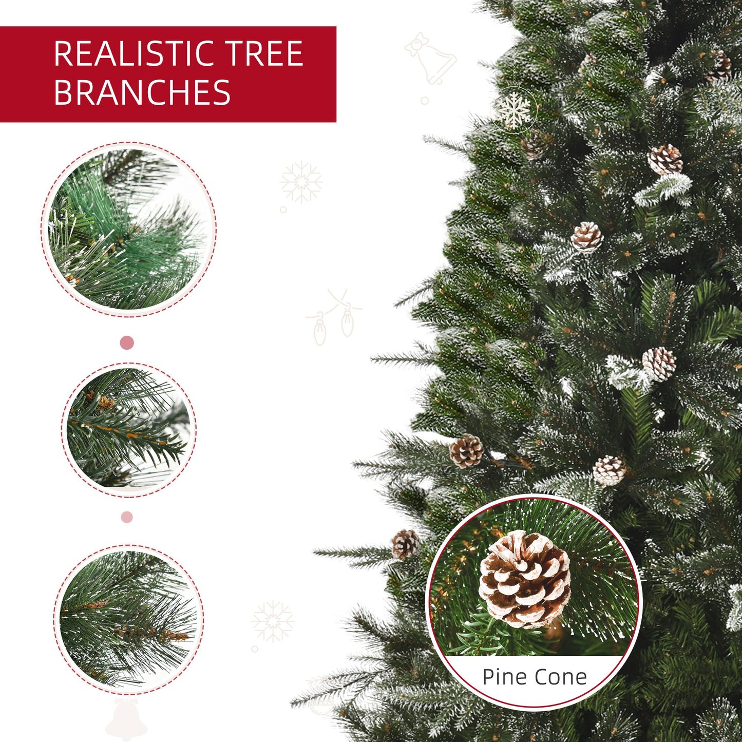 7FT Artificial Christmas Snow Pine Tree with Pinecones - Green