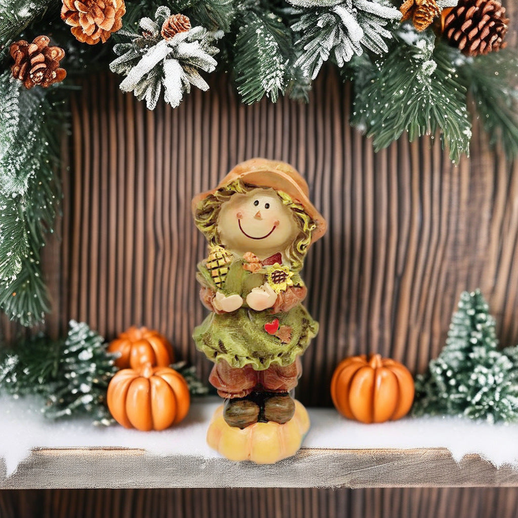 Fall Harvest Thanksgiving Pumpkin Decor Doll Ornaments - Resin Crafts