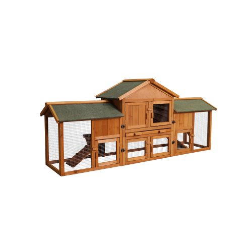 Extra-Large Rabbit Cage with 2 Running Spaces, Removable Tray, Waterproof Roof - Small Animal Habitat