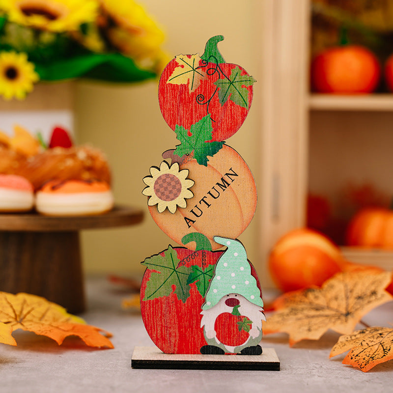 Harvest Season Wooden Christmas Ornaments Set - Hedgehog, Pumpkin, Apple & Doll Styles