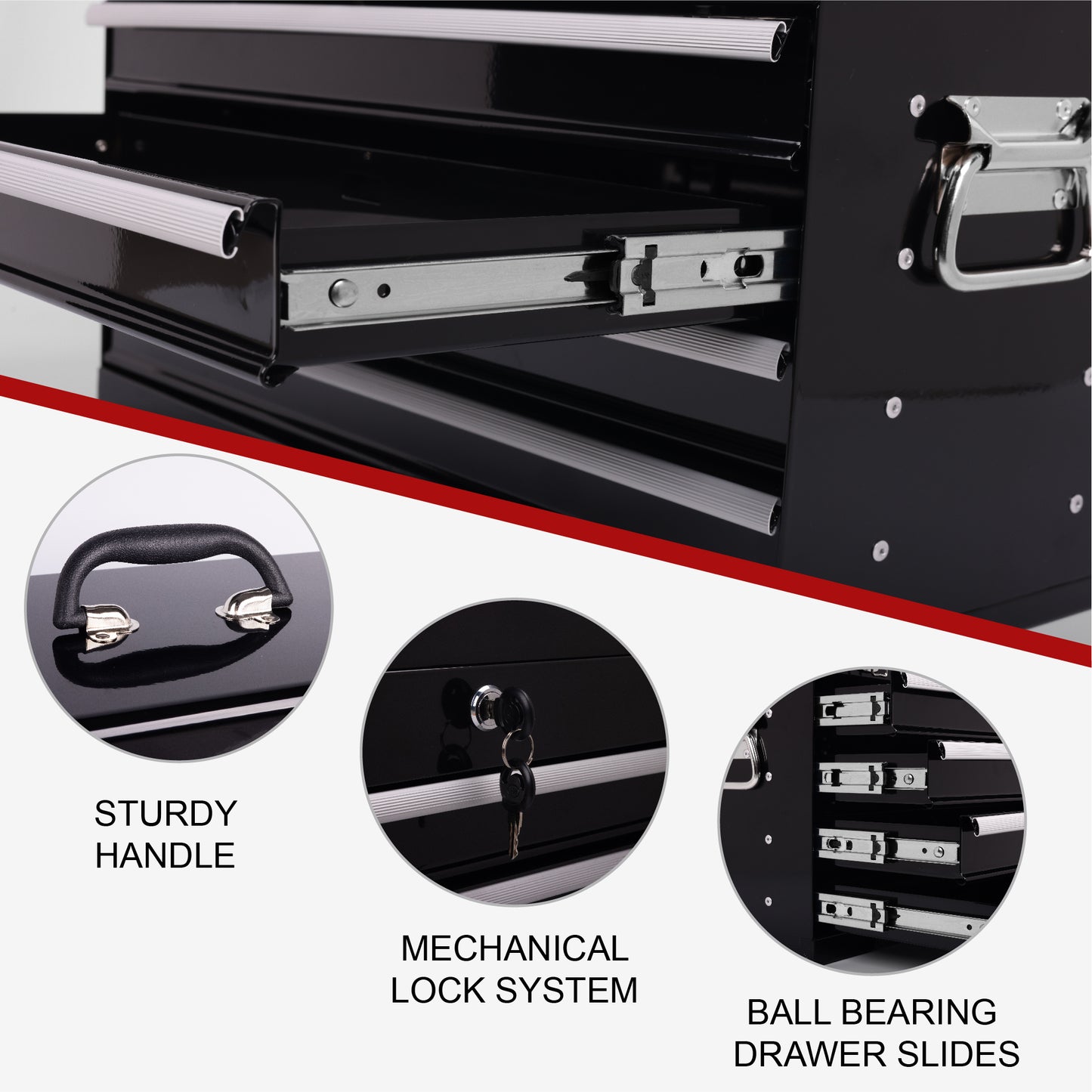 Heavy Duty Metal Tool Box 21-Inch with 4 Drawers and Locking Mechanism