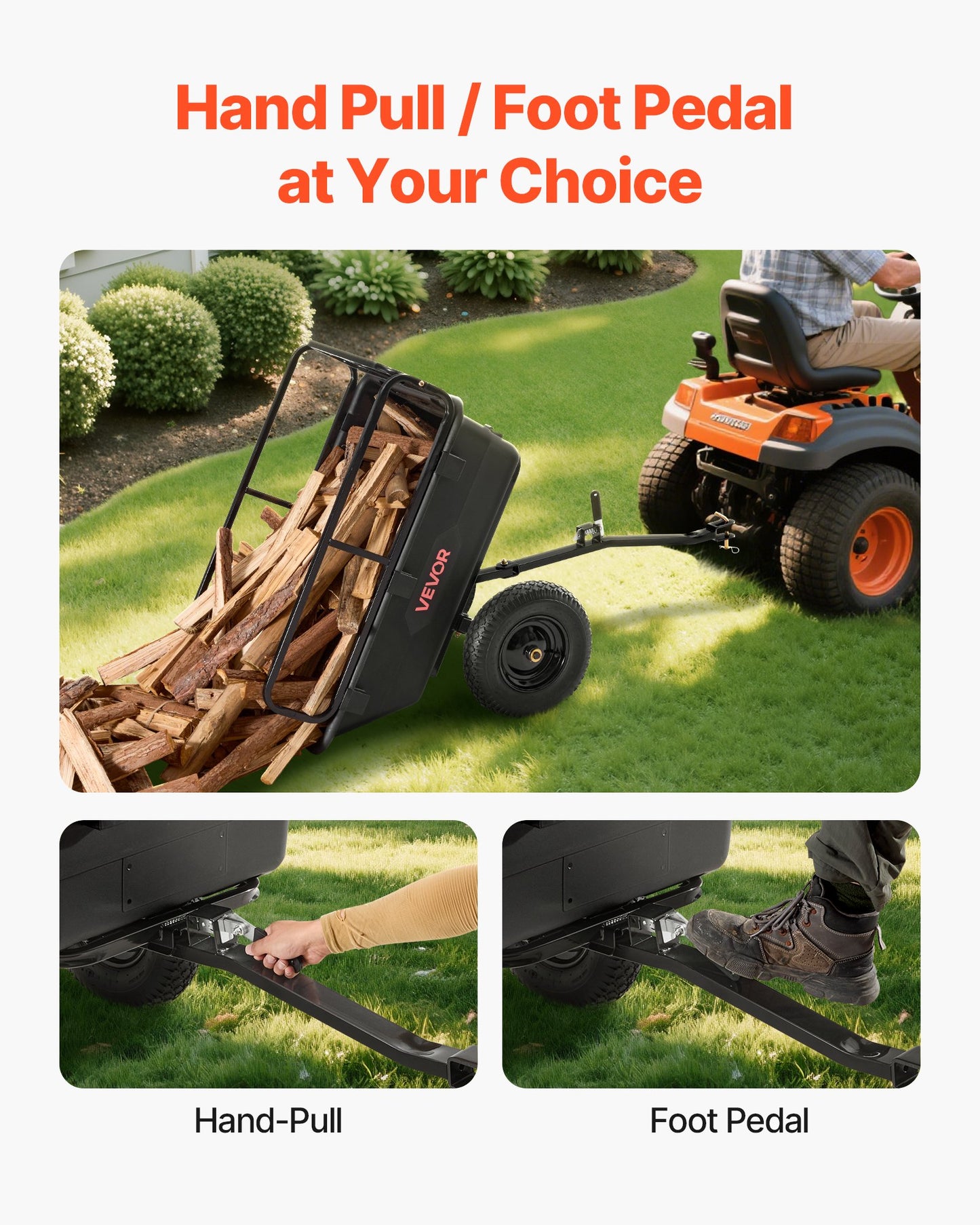 500 Lb Capacity Tow-Behind Garden Trailer Cart with 10 Cu Ft Load - Black