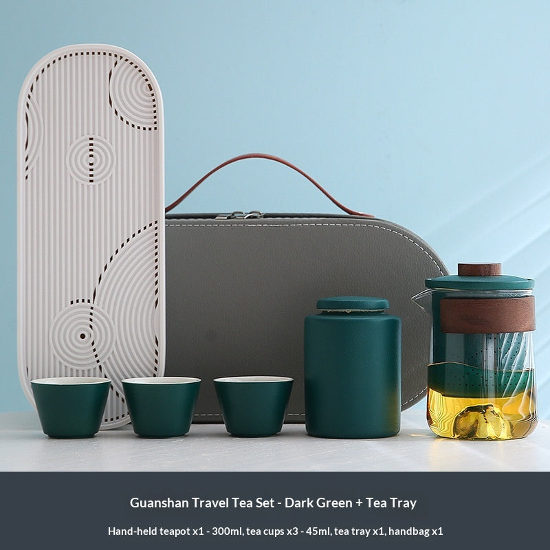 Outdoor Travel Tea Set with Canister Tray & Caddy - Portable Ceramic Tea Kit