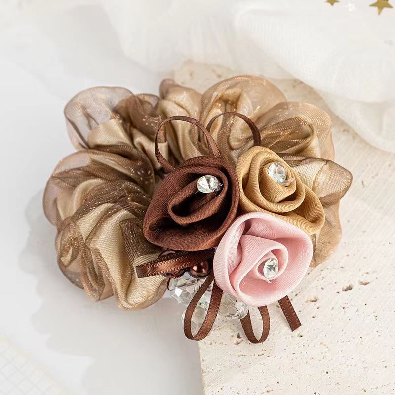 Large Intestine Flower Scrunchies with Rhinestones & Pearls – Hair Accessories for Women