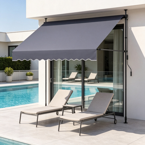 78-Inch Manual Retractable Patio Awning with Adjustable Height & Canopy