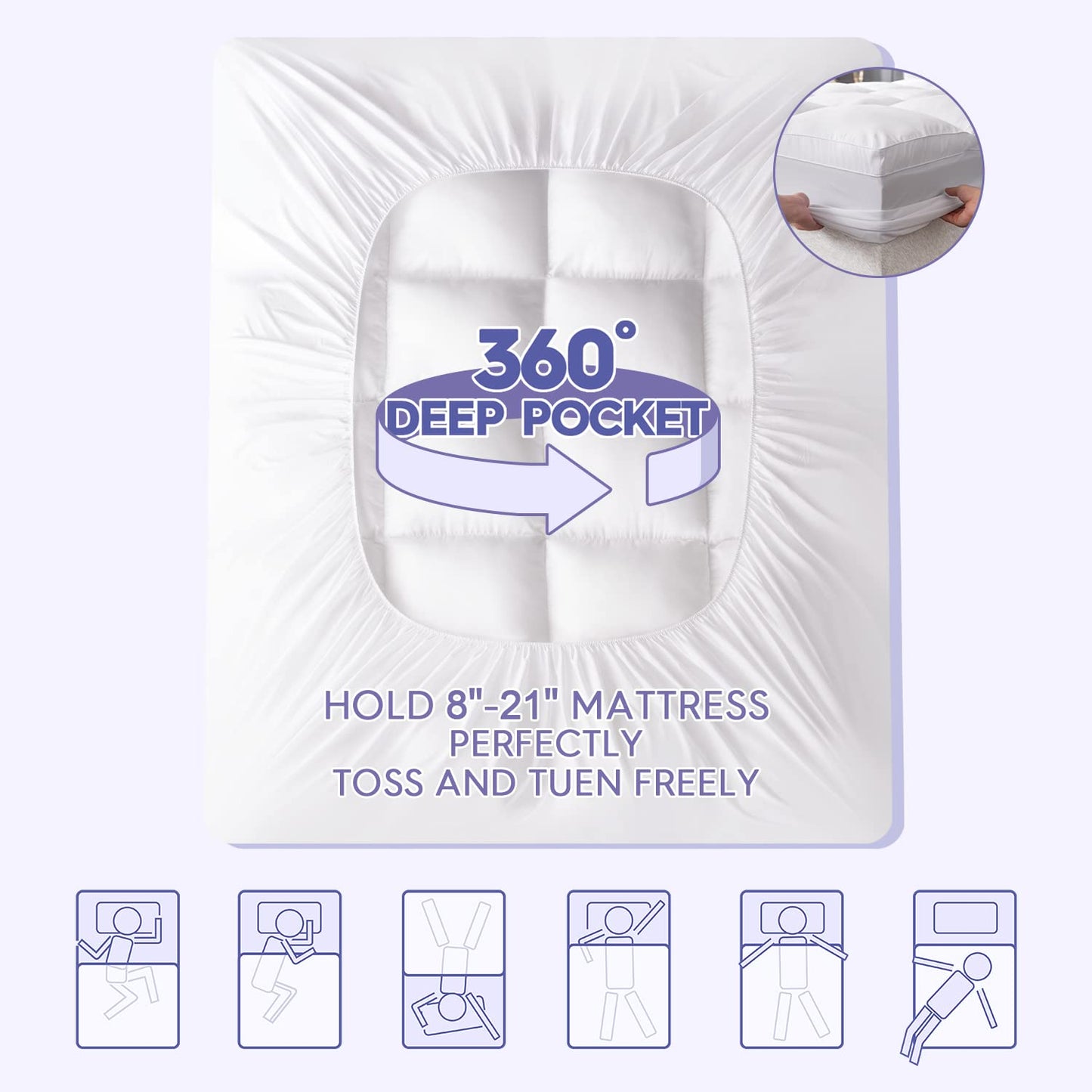Cooling Mattress Topper Pad - Ultra-Soft Quilted Design, Deep Pocket